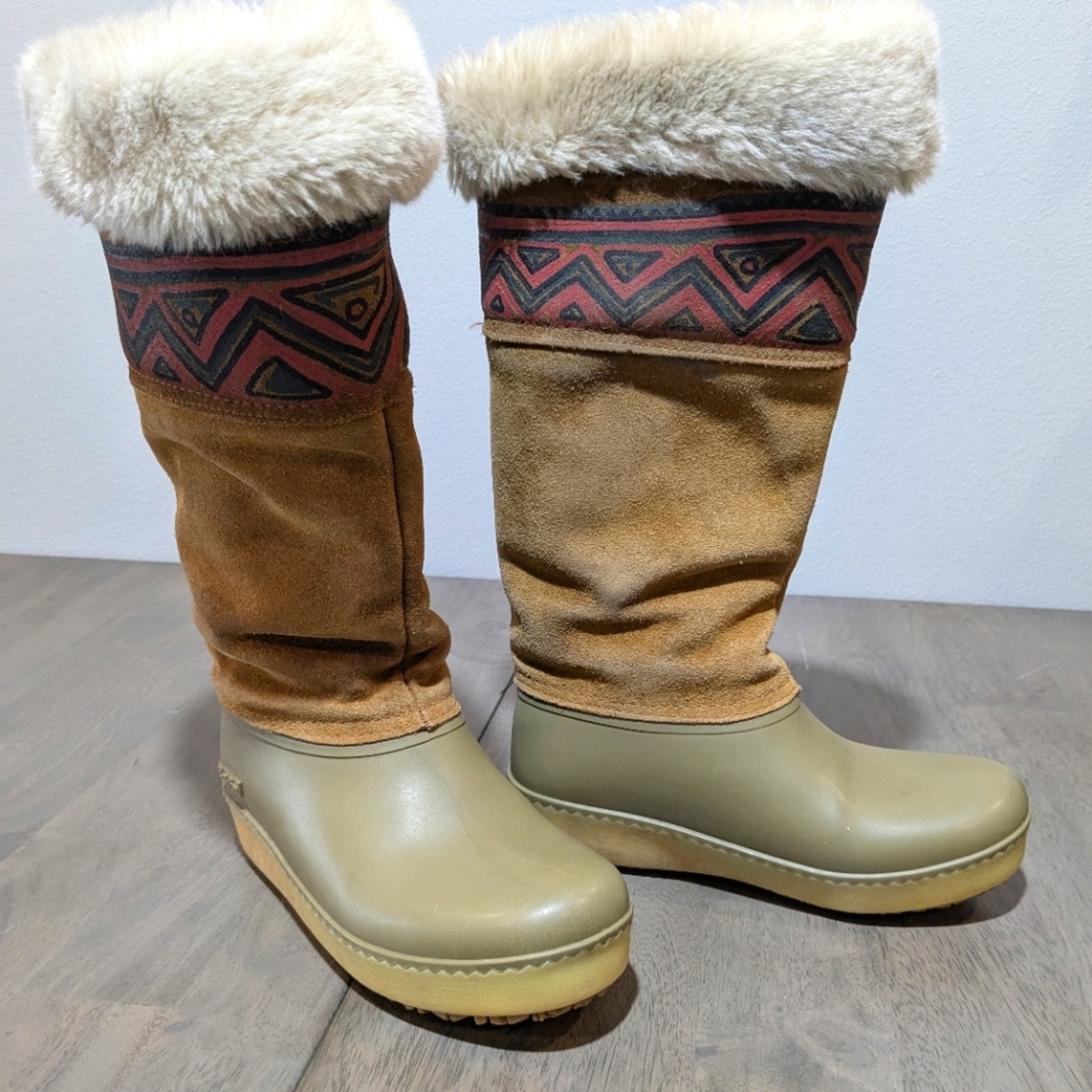 Baffin Suede Shearling Tall Duck Boot Tribal Chevron Band 6.5 - Picture 6 of 10
